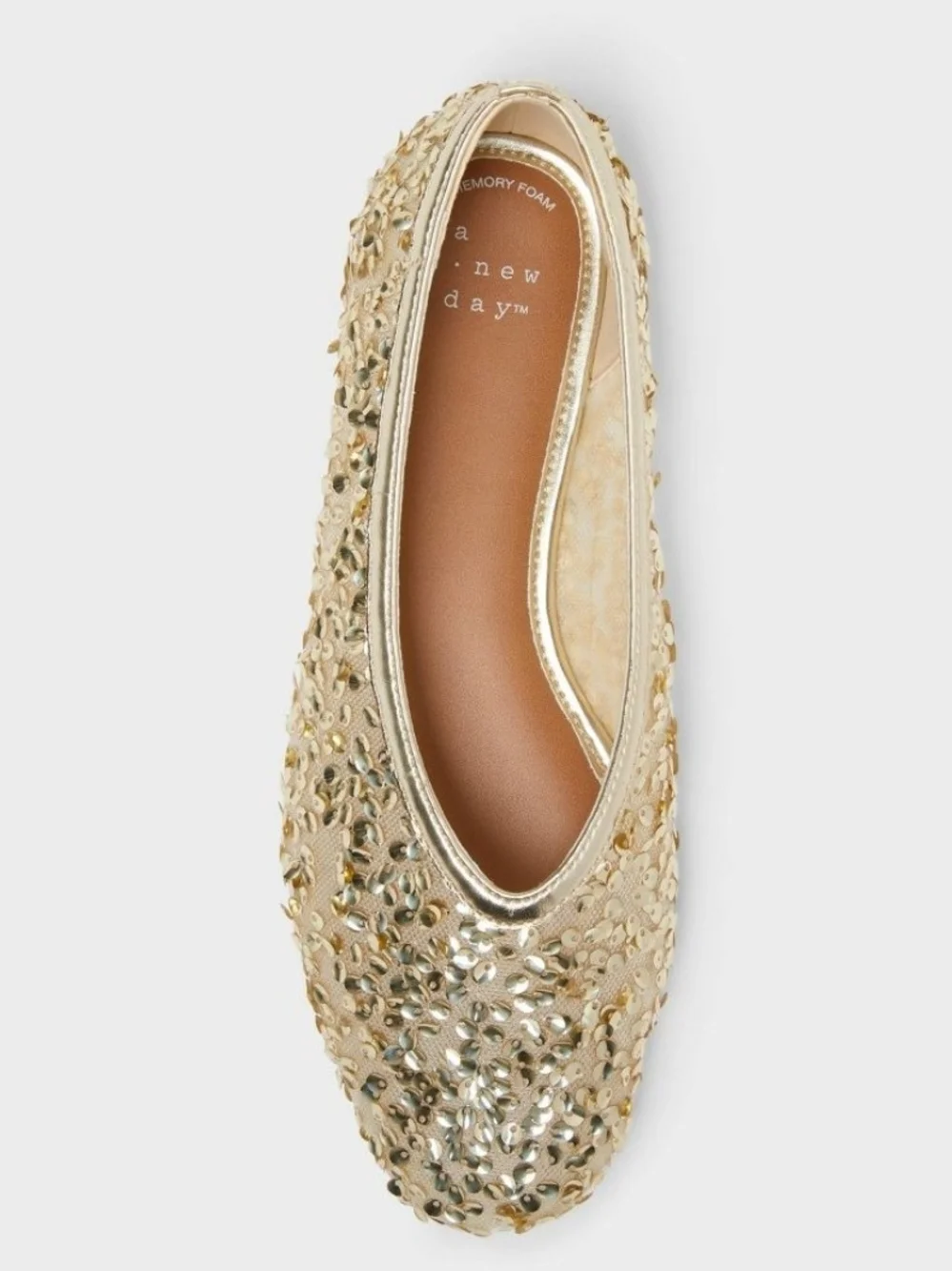 a new day Sammie  Gold Sequin Embellished Ballet Flat Memory Foam Insole